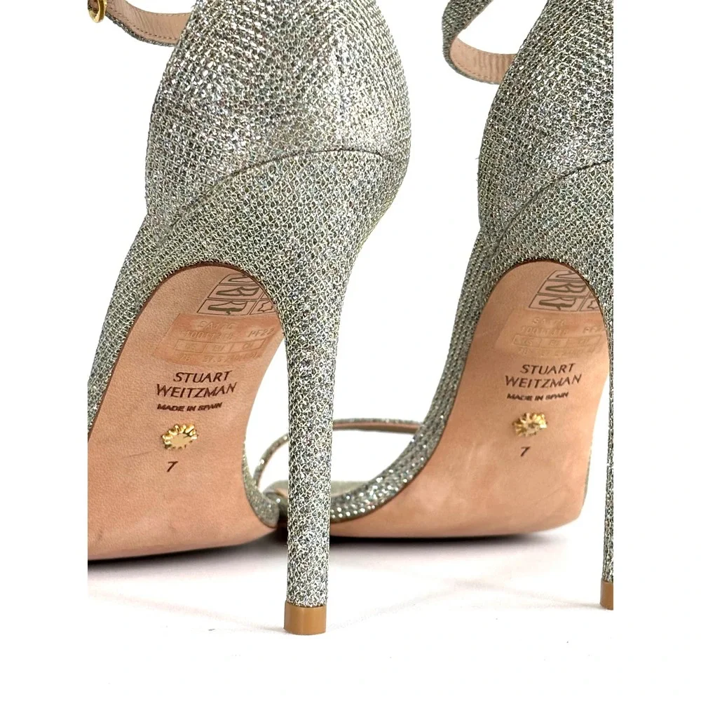Stuart Weitzman Nudistcurve Glitter Ankle Strap Sandal size 7